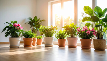 Fototapeta premium Different beautiful indoor plants in room house decoration 