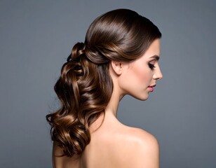 Glamorous half-up hairstyle featuring voluminous cascading curls and sleek twisted sections, perfect for formal events and elegant occasions.
