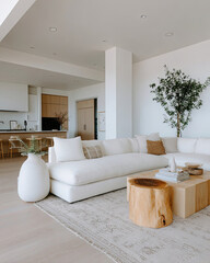 Spacious Modern Living Room Decorated with Neutral Colors and Cozy Furniture in Contemporary Home