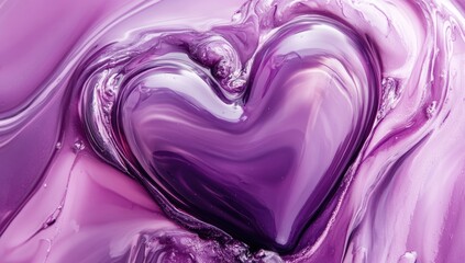 Purple heart in swirling liquid paint