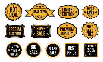 Obraz premium Sale Badges Vector Set, Discount Labels, Offer Tags, Promo Stickers, Special Deal Icons, Price Signs