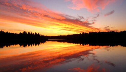 Fototapeta premium Sunset over still lake