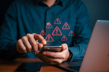 Man Receiving Virus Warning and Security Alert on Smartphone