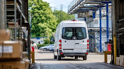 White van driving on a sunny highway with motion blur effect, capturing the essence of travel and adventure in a hyperrealistic style