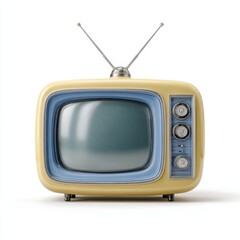 Retro yellow television with antenna isolated on white background