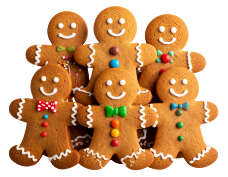  Stack of Gingerbread Man Cookies in Pile, Overlapping Arrangement, isolated