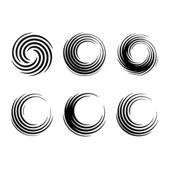 Set with circles. Rotating art lines in circle shape as symbol, logo or icon.