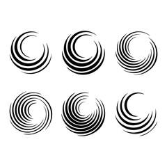 Set with circles. Rotating art lines in circle shape as symbol, logo or icon.
