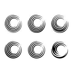 Set with circles. Rotating art lines in circle shape as symbol, logo or icon.
