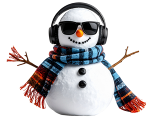  Snowman Wearing Headphones and Sunglasses, Listening to Music, Cool Winter Vibes, Isolated PNG