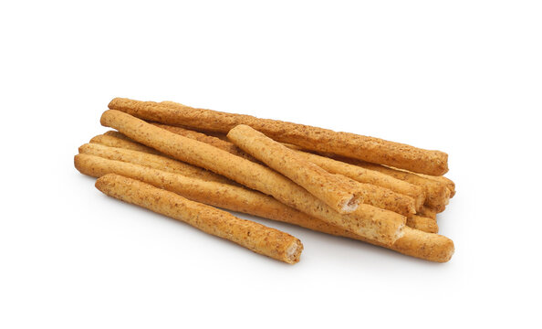 Wholegrain italian grissini bread sticks isolated on white background