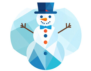  Abstract Geometric Snowman with Flat Colors and No Facial Features, Stylized Illustration, Isolated PNG