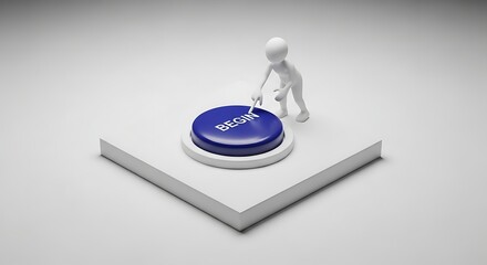 Embark on a New Journey: 3D Stick Figure Pushing a Start Button to Begin New Project