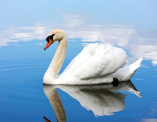 Obraz premium Swan on a clear blue water