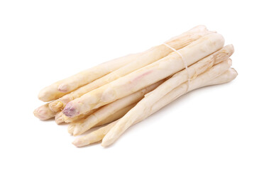 Bunch of raw asparagus spears isolated on white