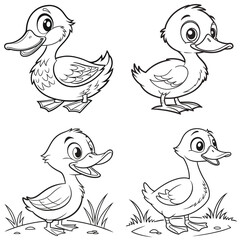 Simple Duck Outline Hand Drawn Black and White Vector