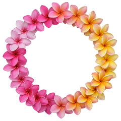 Obraz premium Circular floral arrangement of plumeria flowers isolated on transparent background