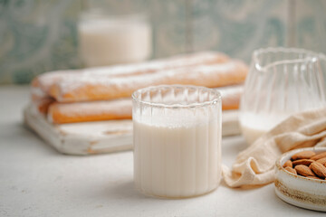 Tiger nut milk. Refreshing cold drink from Valencia. Horchata de chufa. Horchata with rice