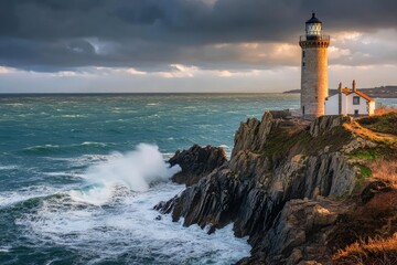 Fototapeta premium Dramatic coastal scene with lighthouse (2)