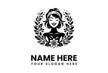 Serene Woman with Floral Wreath Logo Design.