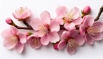 top view of flowering peach tree isolated on white background