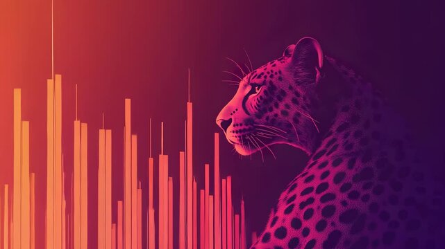 Vibrant Abstract Leopard with Geometric Shapes on Neon Gradient Background