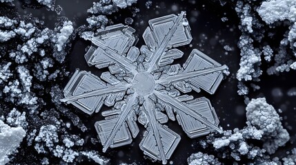 Microscopic Winter Scene with Giant Snowflake
