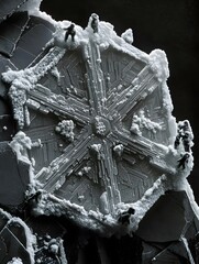 Microscopic Winter Scene with Giant Snowflake