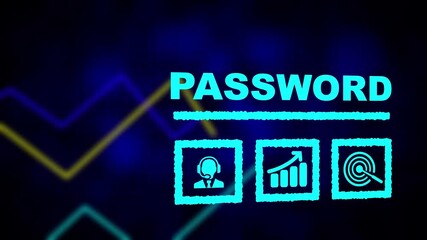Password business concept on a flashing computer monitor with moving graphs and data. histogram business graph Statistic and data, information infographic on digital technology strategy background. - Powered by Adobe