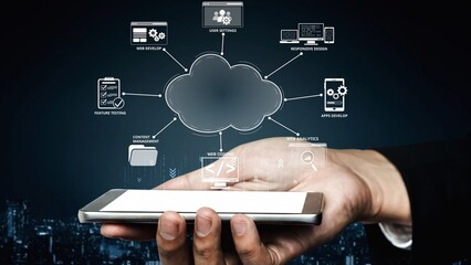Cloud computing, cloud strategy, and cloud technology transforming digital infrastructure with scalable services, secure data storage, and cloud-based digital business solutions. Muxer