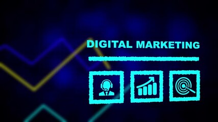 Digital Marketing business concept on a flashing computer monitor with moving graphs and data. histogram business graph Statistic and data, information infographic on digital technology strategy - Powered by Adobe
