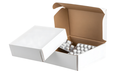 harmaceutical cardboard box with pills