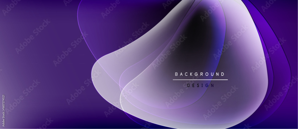 Poster Abstract purple waves, flowing shapes create dynamic background. Gradient colors blend smoothly, modern design element.