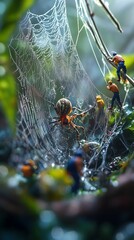 Tiny Workers Inspecting a Giant Spider Web