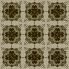 Vintage Victorian Tile Pattern Background. Seamless Ornate Floral Design in Earth Tones for Classic Decor.