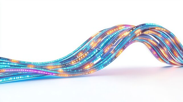 A vibrant wave of colorful lights flowing smoothly, representing data transmission and digital innovation.