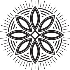 "Intricate Floral Mandala Design in Black and White - Symmetrical Decorative Art"