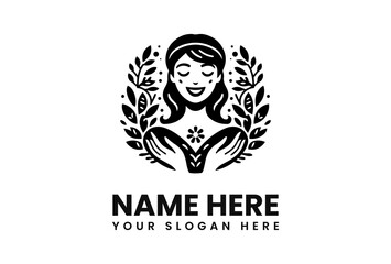 Smiling Woman Logo with Floral Wreath Design.