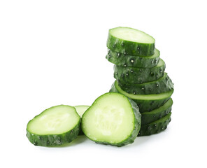 Slices of fresh cucumber isolated on white