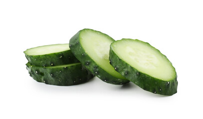 Slices of fresh cucumber isolated on white