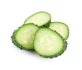 Slices of fresh cucumber isolated on white