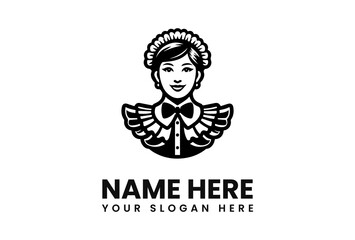 Stylized Maid Icon with Frilled Cap Bowtie and Buttoned Uniform.