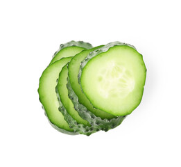 Slices of fresh cucumber isolated on white, top view