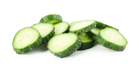 Slices of fresh cucumber isolated on white