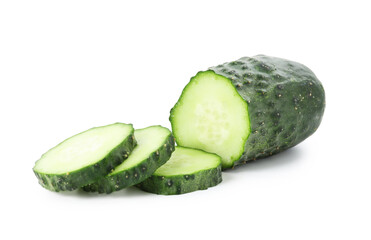 Slices of fresh cucumber isolated on white