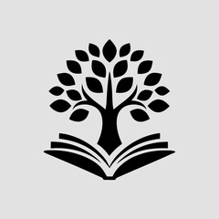 A silhouette of a tree growing from an open book represents the power of knowledge and education