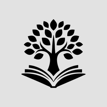 A silhouette of a tree growing from an open book represents the power of knowledge and education