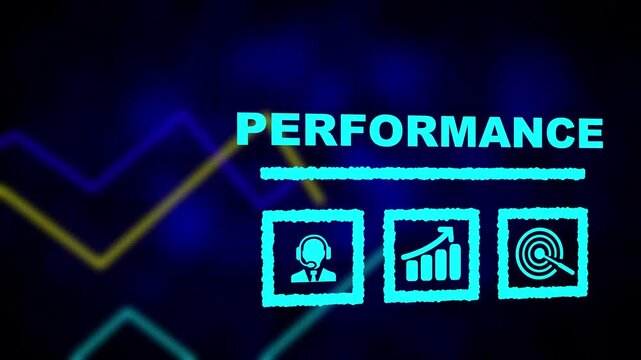 Performance business concept on a flashing computer monitor with moving graphs and data. Digital candlestick financial market chart bars. Trading and investment, Abstract data graph for business