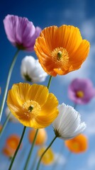 Obraz premium Vibrant flowers blooming against a clear blue sky