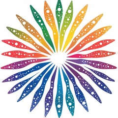 Colorful radiating flower design with speckled details